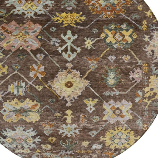 HomeRoots 8' Elegant Floral Rug in Rich Chocolate, Gold & Ivory – Durable, Washable for Indoor/Outdoor Use 639661