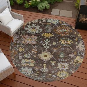 HomeRoots 8' Elegant Floral Rug in Rich Chocolate, Gold & Ivory – Durable, Washable for Indoor/Outdoor Use 639661