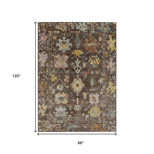 HomeRoots 8' X 10' Chocolate Floral Area Rug - Durable, Washable Indoor/Outdoor Design for Any Space! 639662