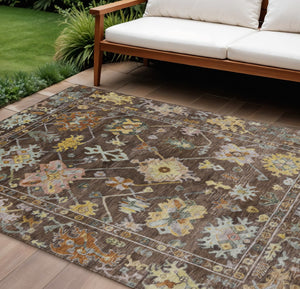 HomeRoots 8' X 10' Chocolate Floral Area Rug - Durable, Washable Indoor/Outdoor Design for Any Space! 639662