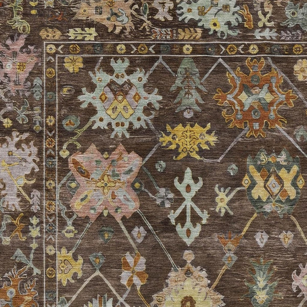 HomeRoots 8' X 10' Chocolate Floral Area Rug - Durable, Washable Indoor/Outdoor Design for Any Space! 639662
