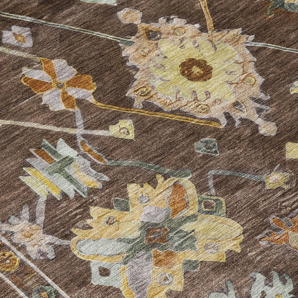 HomeRoots 8' X 10' Chocolate Floral Area Rug - Durable, Washable Indoor/Outdoor Design for Any Space! 639662