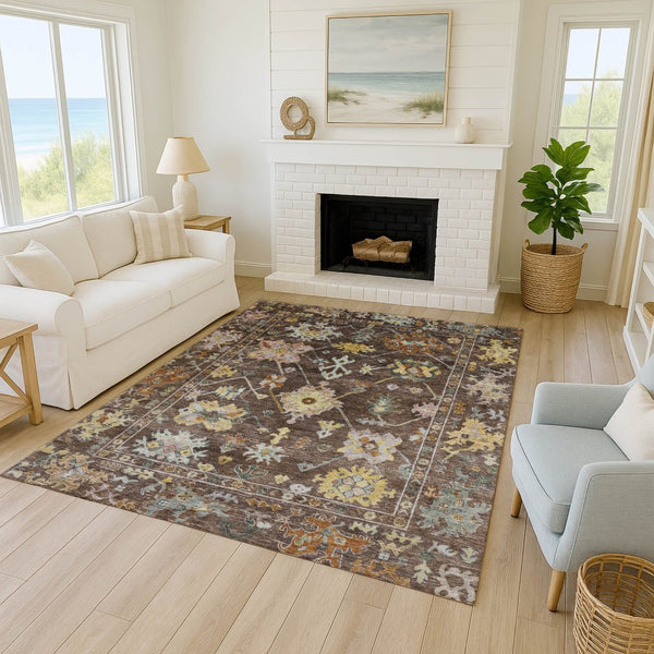 HomeRoots 8' X 10' Chocolate Floral Area Rug - Durable, Washable Indoor/Outdoor Design for Any Space! 639662