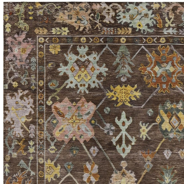 HomeRoots 9' X 12' Floral Chocolate Gold Ivory Area Rug - Durable, Washable, Versatile for Indoor & Outdoor Use 639663