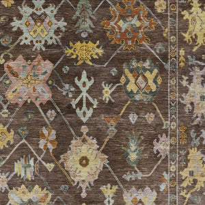 HomeRoots 10' Elegant Chocolate Gold Ivory Floral Washable Area Rug for Indoor Outdoor High-Traffic Spaces 639664