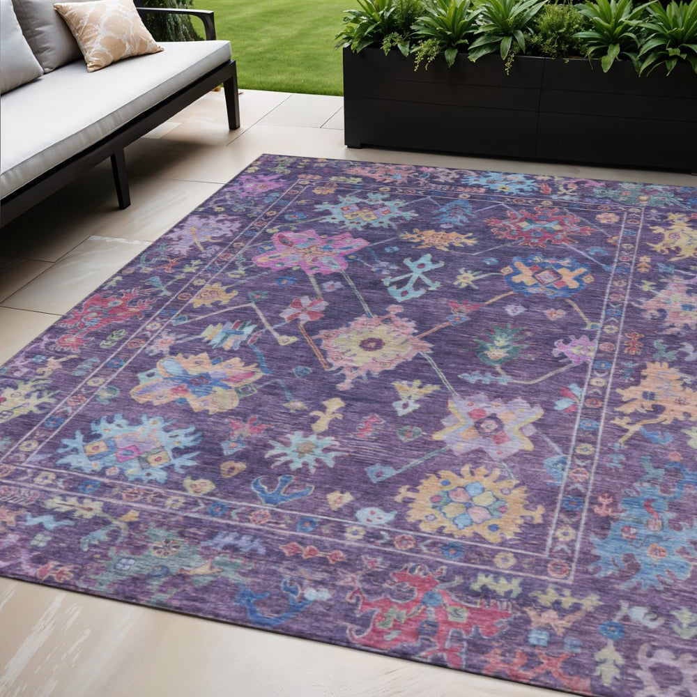 HomeRoots 5' Elegant Eggplant Pink and Gold Floral Washable Area Rug for Indoor/Outdoor Versatile Style 639666