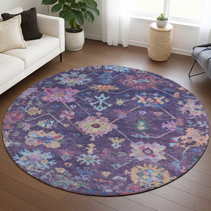 HomeRoots 8' Vibrant Eggplant Pink & Gold Floral Washable Area Rug - Perfect for Indoor & Outdoor Spaces! 639667