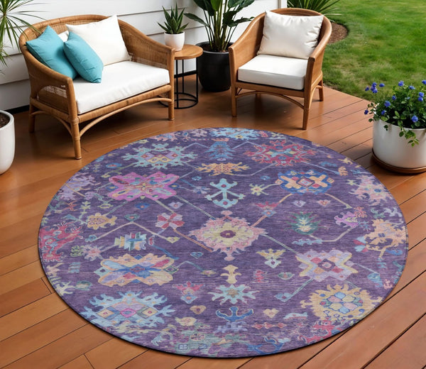 HomeRoots 8' Vibrant Eggplant Pink & Gold Floral Washable Area Rug - Perfect for Indoor & Outdoor Spaces! 639667