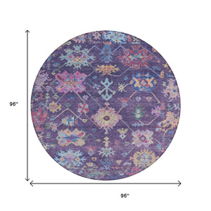 HomeRoots 8' Vibrant Eggplant Pink & Gold Floral Washable Area Rug - Perfect for Indoor & Outdoor Spaces! 639667