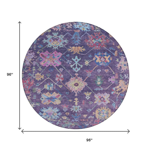 HomeRoots 8' Vibrant Eggplant Pink & Gold Floral Washable Area Rug - Perfect for Indoor & Outdoor Spaces! 639667