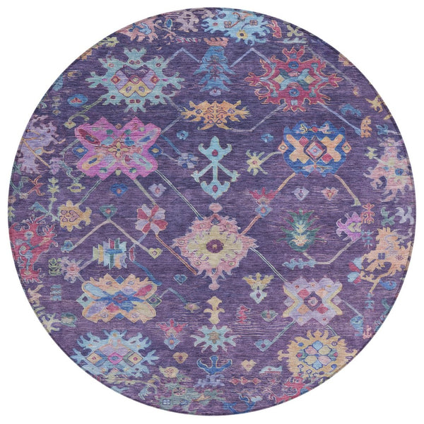 HomeRoots 8' Vibrant Eggplant Pink & Gold Floral Washable Area Rug - Perfect for Indoor & Outdoor Spaces! 639667
