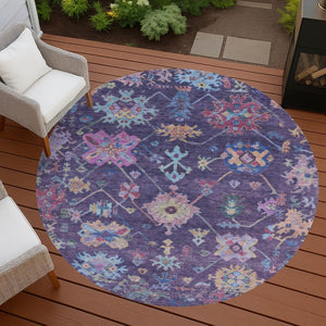 HomeRoots 8' Vibrant Eggplant Pink & Gold Floral Washable Area Rug - Perfect for Indoor & Outdoor Spaces! 639667