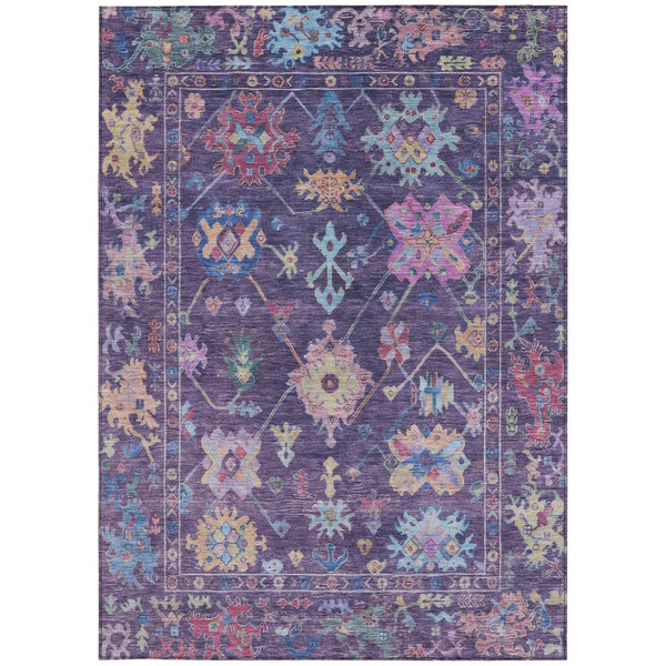 HomeRoots 8' x 10' Eggplant Pink Gold Floral Area Rug - Stylish, Washable, Indoor/Outdoor Durable Design! 639668