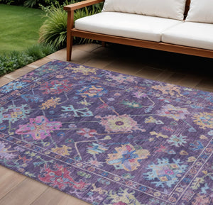 HomeRoots 8' x 10' Eggplant Pink Gold Floral Area Rug - Stylish, Washable, Indoor/Outdoor Durable Design! 639668