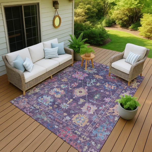 HomeRoots 8' x 10' Eggplant Pink Gold Floral Area Rug - Stylish, Washable, Indoor/Outdoor Durable Design! 639668