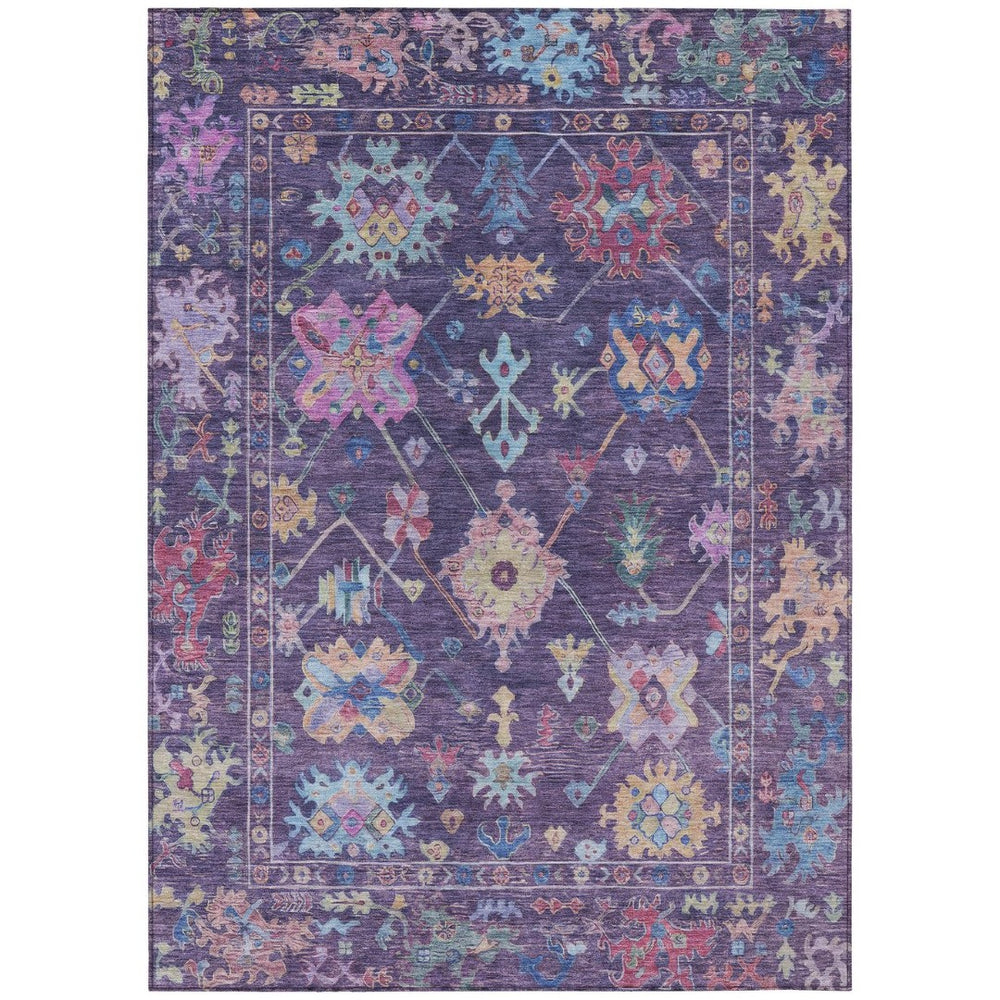 HomeRoots 8' x 10' Eggplant Pink Gold Floral Area Rug - Stylish, Washable, Indoor/Outdoor Durable Design! 639668