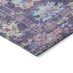HomeRoots 8' x 10' Eggplant Pink Gold Floral Area Rug - Stylish, Washable, Indoor/Outdoor Durable Design! 639668
