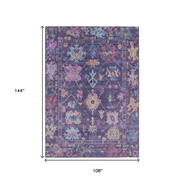 HomeRoots 9' X 12' Elegant Eggplant Pink & Gold Floral Washable Area Rug for Indoor & Outdoor Spaces 639669