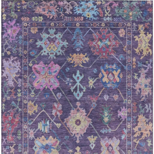 HomeRoots 10' X 14' Elegant Eggplant Pink & Gold Floral Washable Area Rug for Indoor & Outdoor Spaces 639670