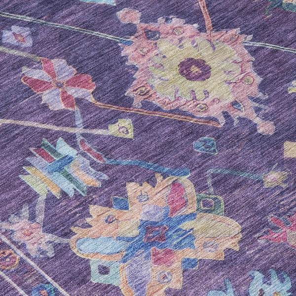 HomeRoots 10' X 14' Elegant Eggplant Pink & Gold Floral Washable Area Rug for Indoor & Outdoor Spaces 639670
