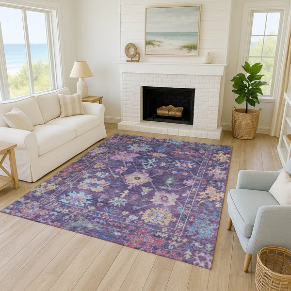 HomeRoots 10' X 14' Elegant Eggplant Pink & Gold Floral Washable Area Rug for Indoor & Outdoor Spaces 639670