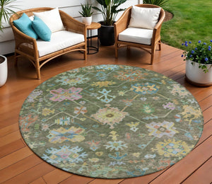 HomeRoots 8' Floral Area Rug in Fern Green, Pink & Blue – Washable, Durable, Indoor & Outdoor Decor Delight! 639673