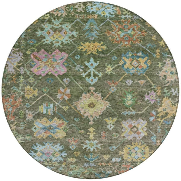 HomeRoots 8' Floral Area Rug in Fern Green, Pink & Blue – Washable, Durable, Indoor & Outdoor Decor Delight! 639673
