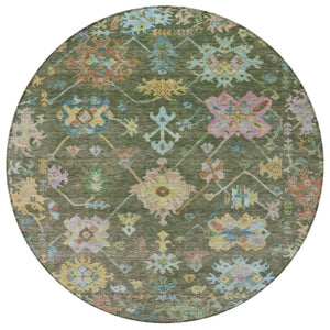 HomeRoots 8' Floral Area Rug in Fern Green, Pink & Blue – Washable, Durable, Indoor & Outdoor Decor Delight! 639673