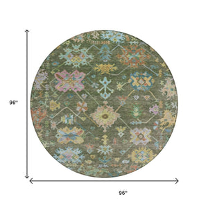 HomeRoots 8' Floral Area Rug in Fern Green, Pink & Blue – Washable, Durable, Indoor & Outdoor Decor Delight! 639673