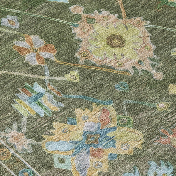 HomeRoots 8' Floral Area Rug in Fern Green, Pink & Blue – Washable, Durable, Indoor & Outdoor Decor Delight! 639673