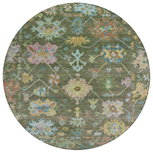 HomeRoots 8' Floral Area Rug in Fern Green, Pink & Blue – Washable, Durable, Indoor & Outdoor Decor Delight! 639673