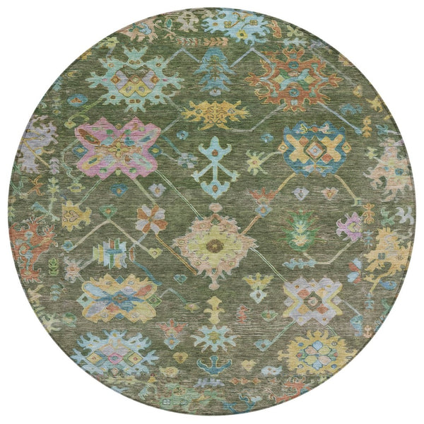 HomeRoots 8' Floral Area Rug in Fern Green, Pink & Blue – Washable, Durable, Indoor & Outdoor Decor Delight! 639673