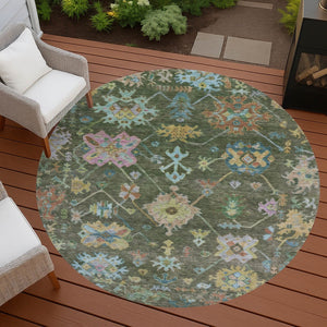 HomeRoots 8' Floral Area Rug in Fern Green, Pink & Blue – Washable, Durable, Indoor & Outdoor Decor Delight! 639673