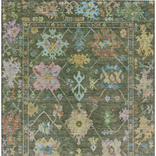 HomeRoots 8' Vibrant Floral Washable Indoor/Outdoor Area Rug - Fern Green, Pink & Blue, Durable & Stylish! 639674