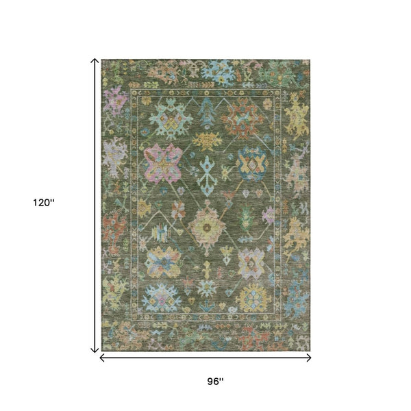 HomeRoots 8' Vibrant Floral Washable Indoor/Outdoor Area Rug - Fern Green, Pink & Blue, Durable & Stylish! 639674