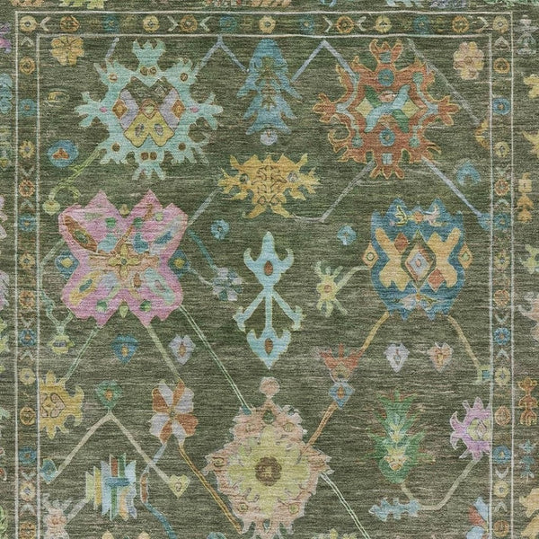 HomeRoots 9' X 12' Floral Washable Area Rug in Fern Green, Pink & Blue - Durable, Stylish for Indoor/Outdoor Use 639675