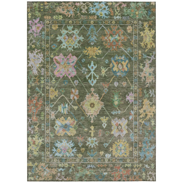 HomeRoots 9' X 12' Floral Washable Area Rug in Fern Green, Pink & Blue - Durable, Stylish for Indoor/Outdoor Use 639675