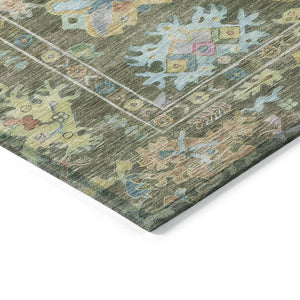 HomeRoots 9' X 12' Floral Washable Area Rug in Fern Green, Pink & Blue - Durable, Stylish for Indoor/Outdoor Use 639675