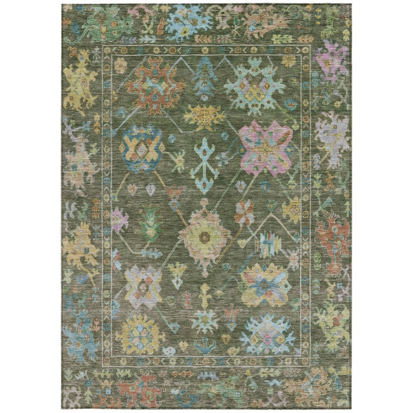 HomeRoots 10' Vibrant Floral Area Rug - Durable Indoor/Outdoor Design in Fern Green, Pink & Blue for Any Space 639676