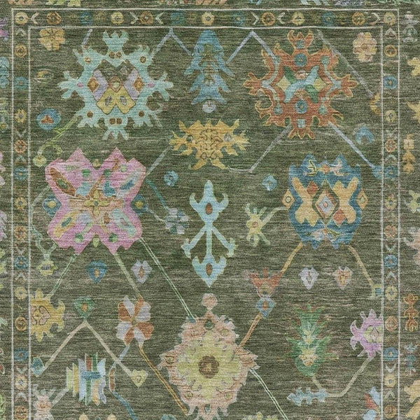 HomeRoots 10' Vibrant Floral Area Rug - Durable Indoor/Outdoor Design in Fern Green, Pink & Blue for Any Space 639676