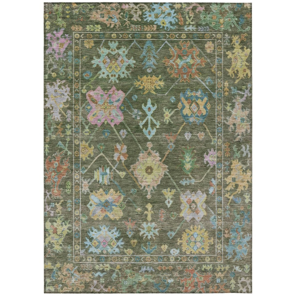 HomeRoots 10' Vibrant Floral Area Rug - Durable Indoor/Outdoor Design in Fern Green, Pink & Blue for Any Space 639676