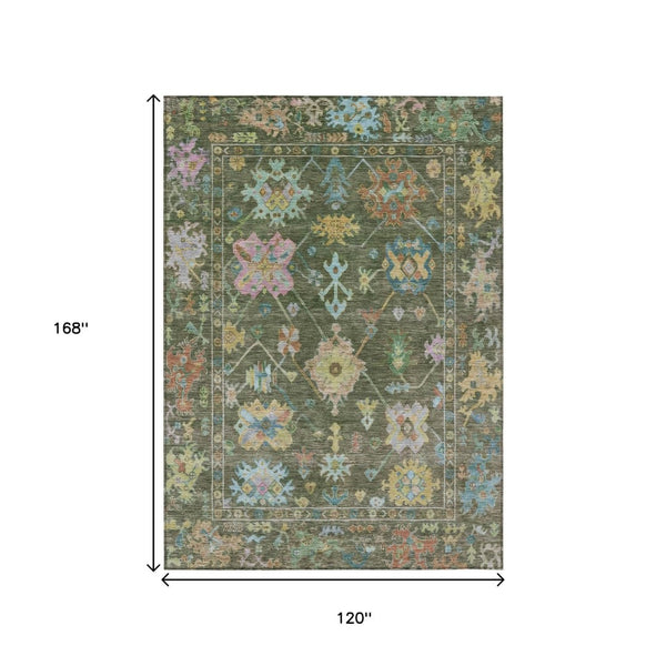 HomeRoots 10' Vibrant Floral Area Rug - Durable Indoor/Outdoor Design in Fern Green, Pink & Blue for Any Space 639676