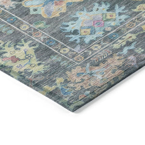 HomeRoots 8' Vibrant Teal Blue, Pink & Gold Floral Round Area Rug - Durable, Washable, Indoor/Outdoor Use! 639679