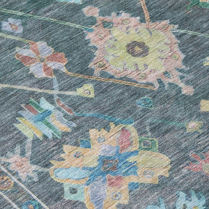 HomeRoots 8' Vibrant Teal Blue, Pink & Gold Floral Round Area Rug - Durable, Washable, Indoor/Outdoor Use! 639679