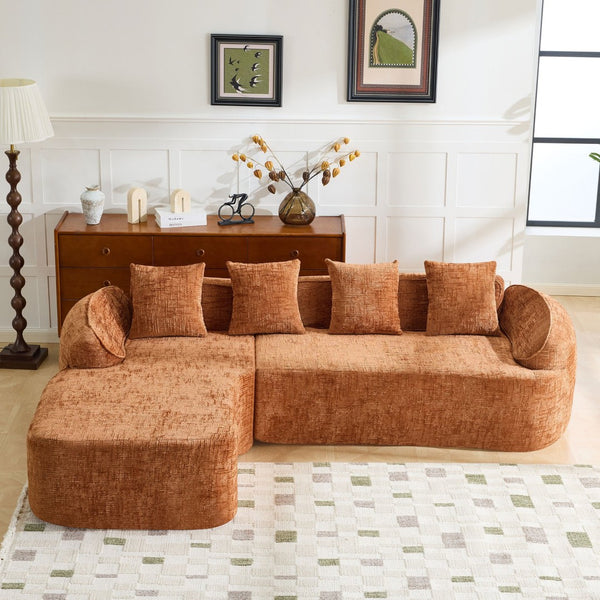 English Elm Beige Chenille L-shaped Sectional Sofa with Chaise Deep Seating and Curved Armrests Orange W3612S00028