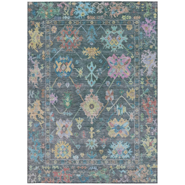 HomeRoots 8' X 10' Teal Blue Pink Gold Floral Rug - Durable, Washable Indoor/Outdoor Accent for Any Space! 639680