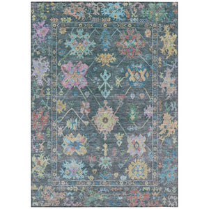HomeRoots 9' X 12' Vibrant Teal Blue Pink Floral Area Rug - Washable, Stain-Resistant for Indoor & Outdoor Use 639681