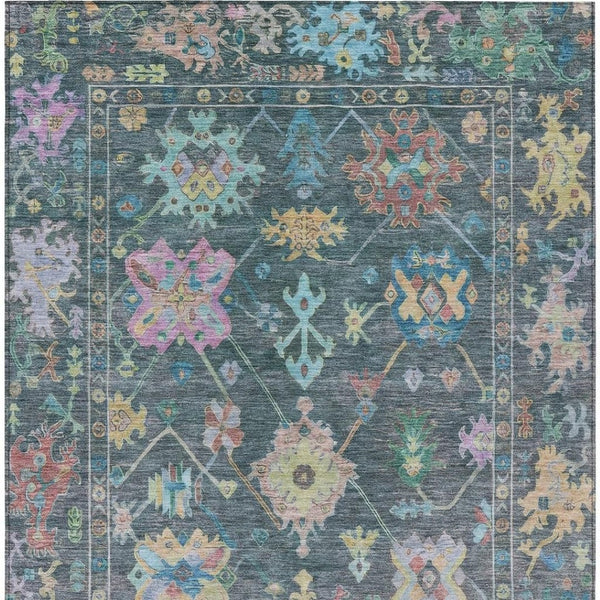 HomeRoots 10' Teal Blue Pink Gold Floral Indoor Outdoor Area Rug - Stylish, Washable, Stain-Resistant Design! 639682