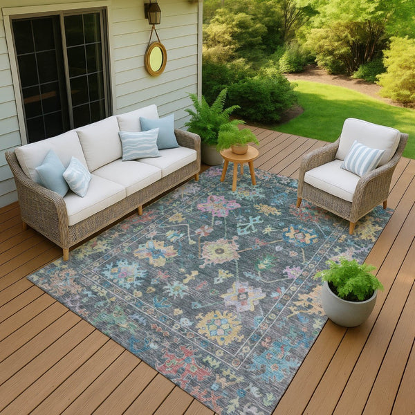HomeRoots 10' Teal Blue Pink Gold Floral Indoor Outdoor Area Rug - Stylish, Washable, Stain-Resistant Design! 639682