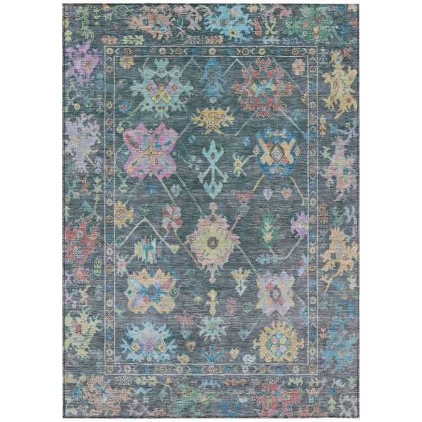 HomeRoots 10' Teal Blue Pink Gold Floral Indoor Outdoor Area Rug - Stylish, Washable, Stain-Resistant Design! 639682